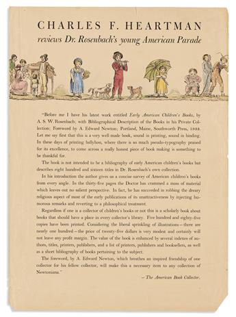 (CHILDRENS BOOKS.) 12 American childrens books as packaged by A.S.W. Rosenbach, his bibliography in its original crate, and more.